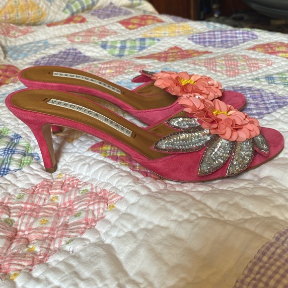 Veronica Beard Sequined Flower Suede Mules - Picture 6 of 6